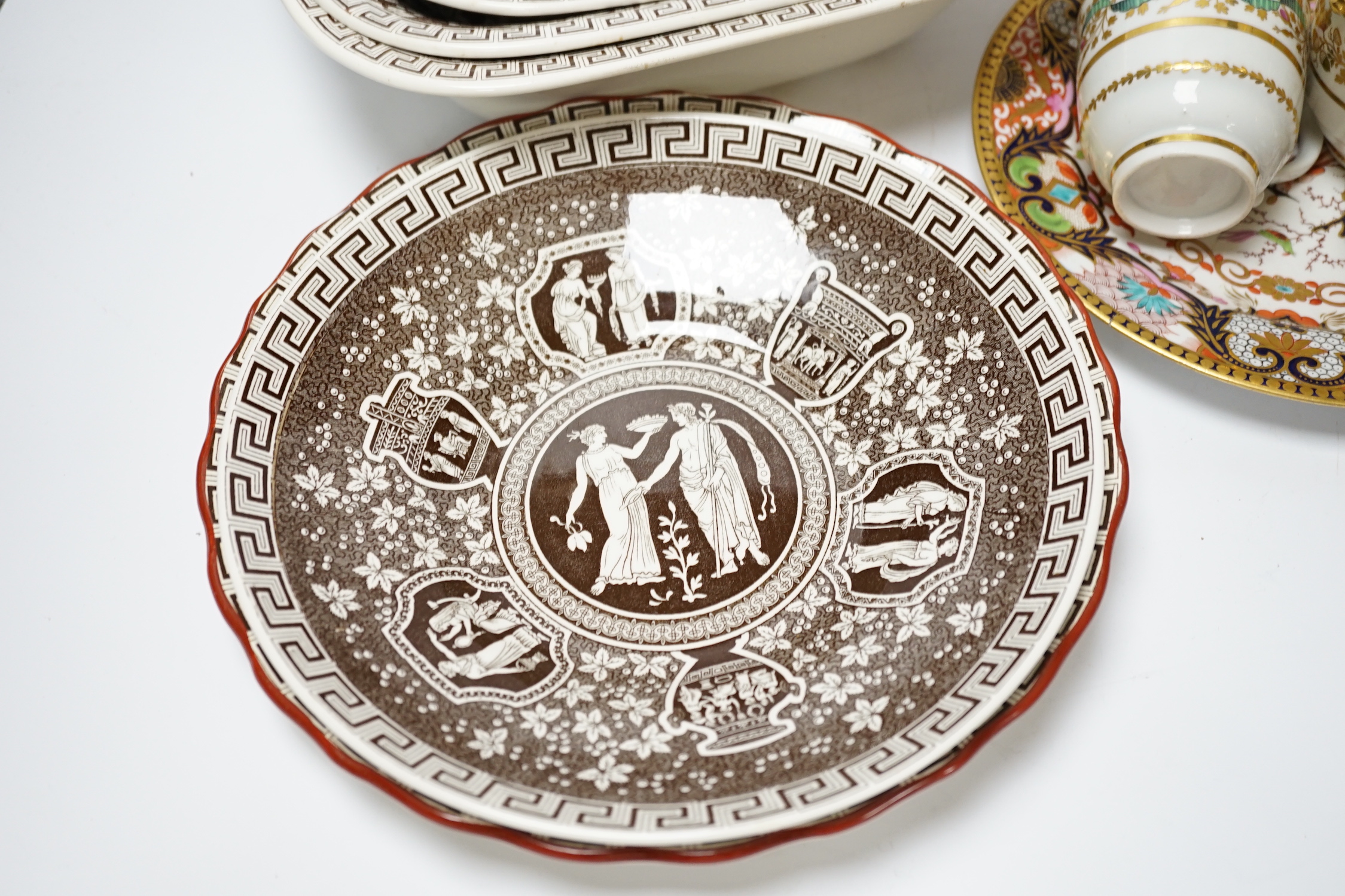 A group of Copeland Spode Grecian pattern dishes and sundry ceramics including Staffordshire